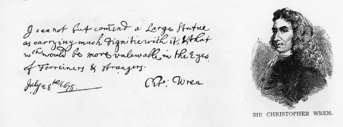 Auszug aus Christopher Wrens Bericht über das Design für die Spitze des Denkmals zum Großen Brand von London 1666, 28. Juli 1675